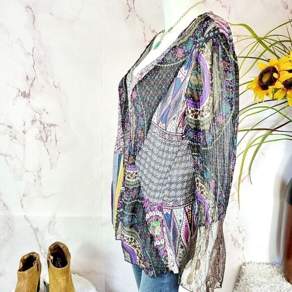 Lindi silk colorful patchwork top - Picture 4 of 7